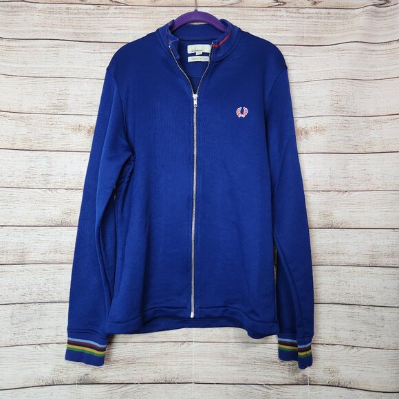 Fred Perry Bradley Wiggins Track Jacket Men's Size M Blue Red Stripe Full Zip - Picture 1 of 16